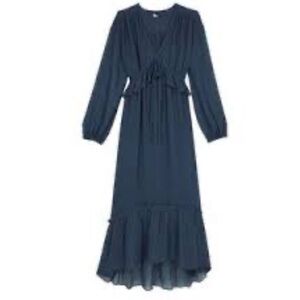 The Kooples Blue Ruffled 100% Silk Long Tiered Dress Size US L NWT